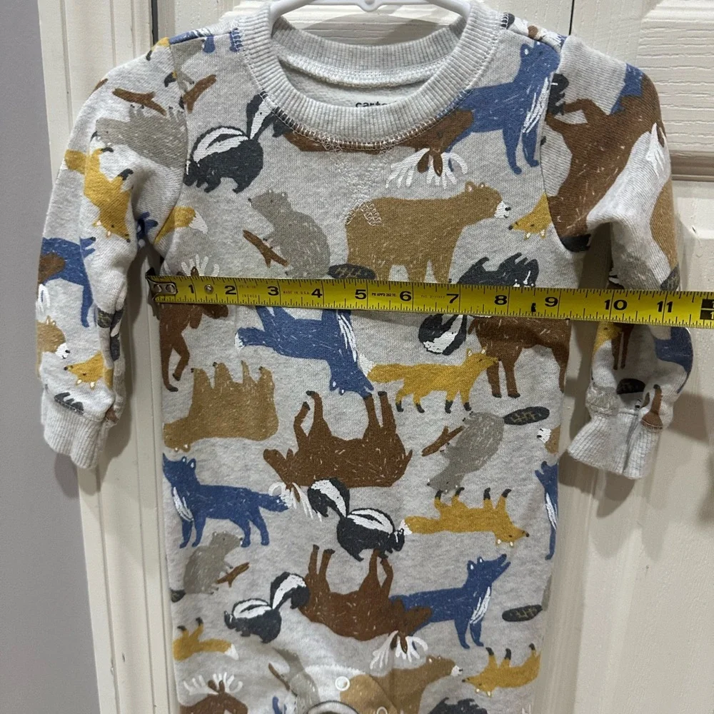 Carters Animal Print Kids 1 Piece Cozy Pjs With Snaps, Fuzy Soft Lining Inside